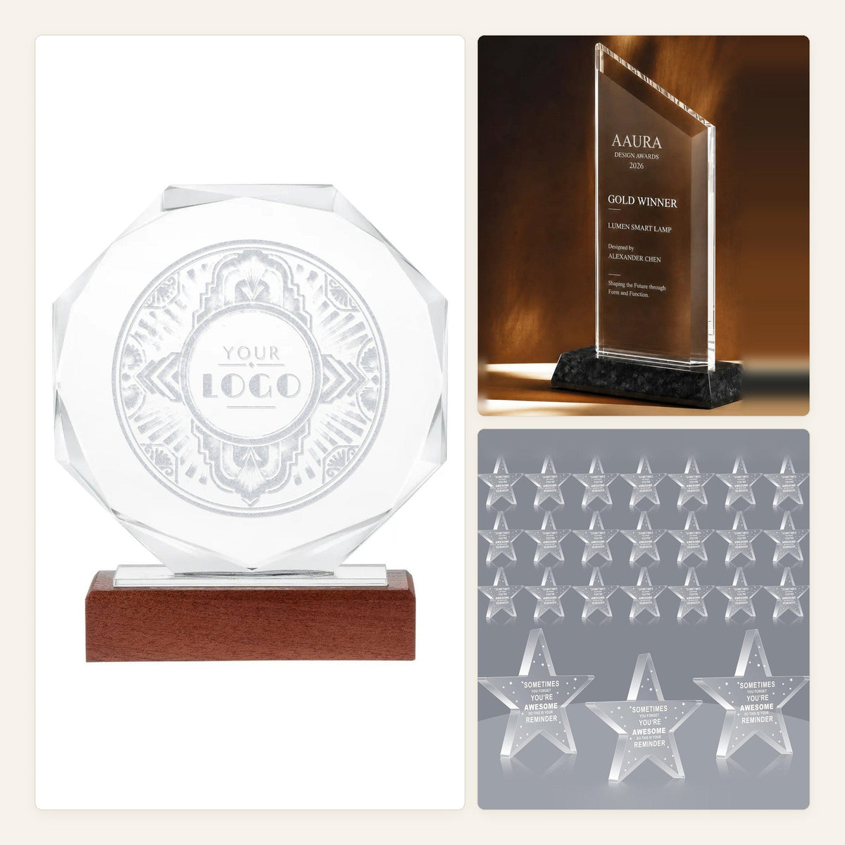 Custom Crystal, Acrylic & Wood Awards – sample products