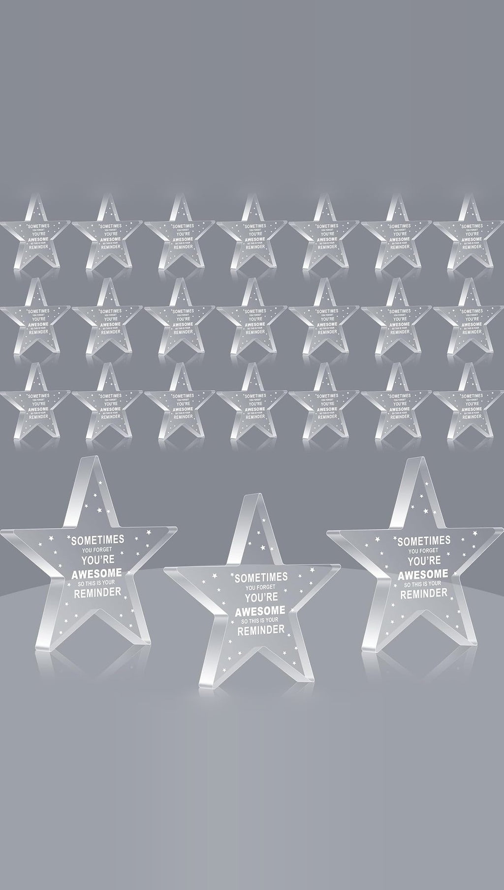 Clear acrylic appreciation stars with sample wording