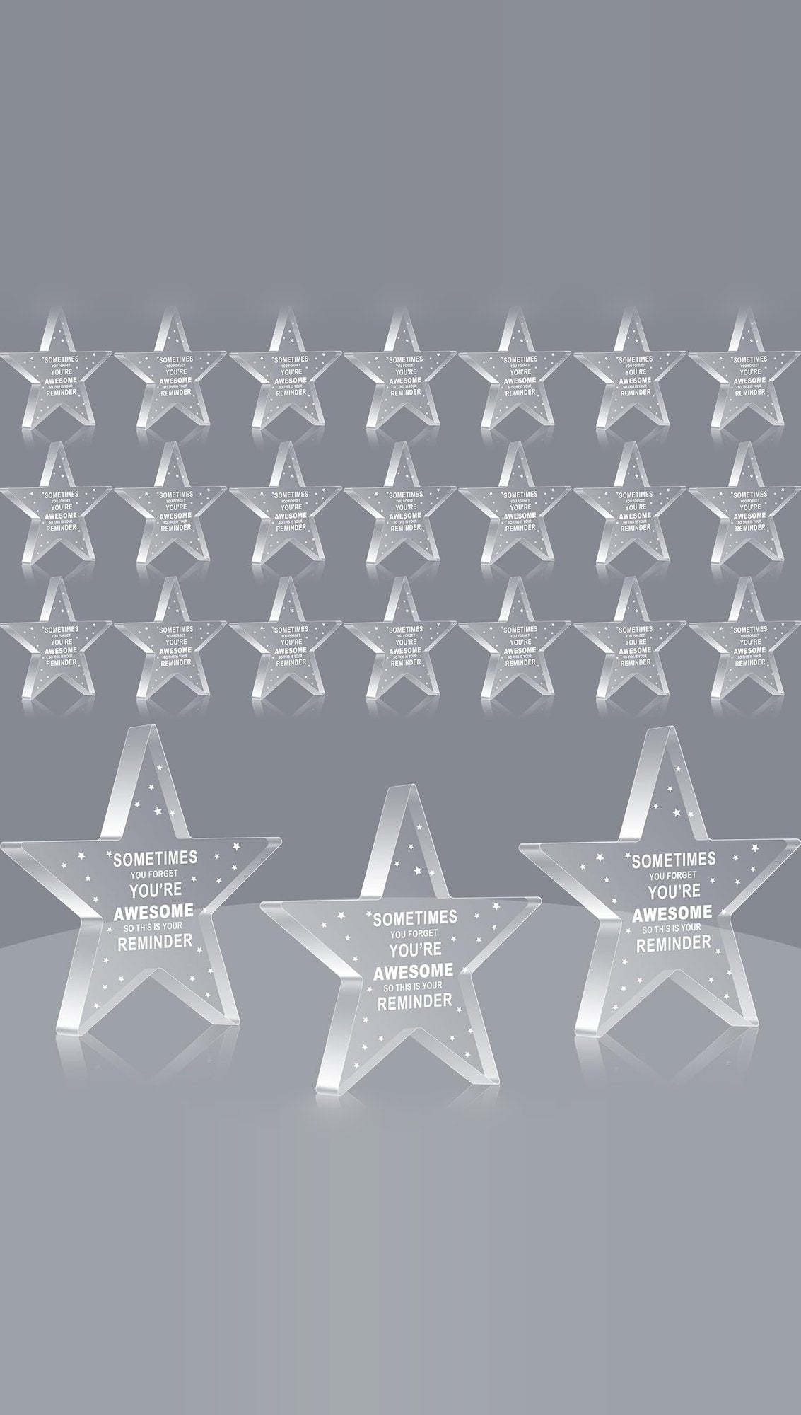 Clear acrylic appreciation stars with sample wording
