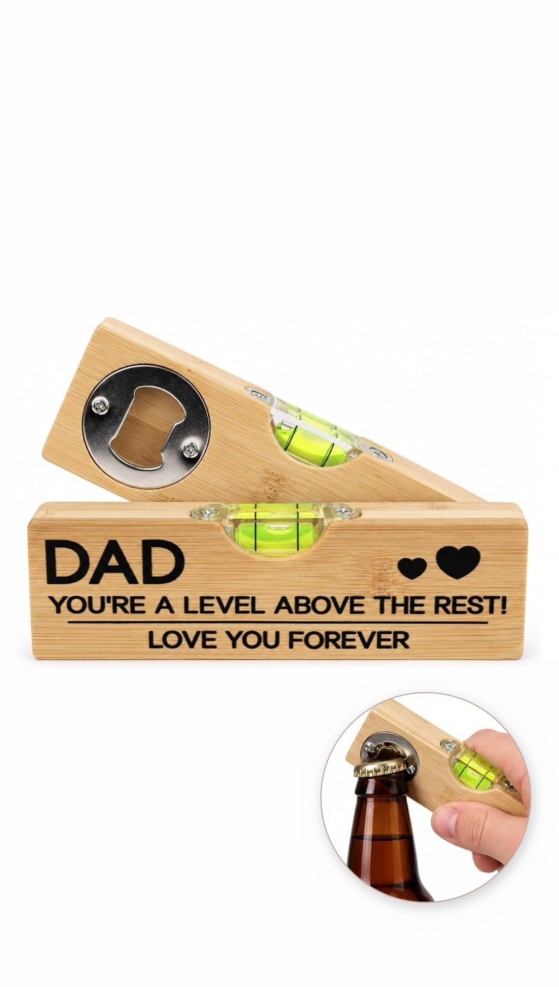 Bamboo spirit level bottle opener with sample gift engraving
