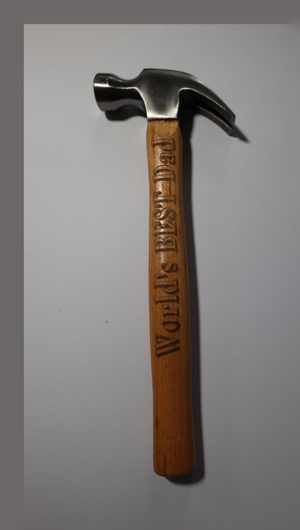 Claw hammer alone with sample World's Best Dad engraving on the handle