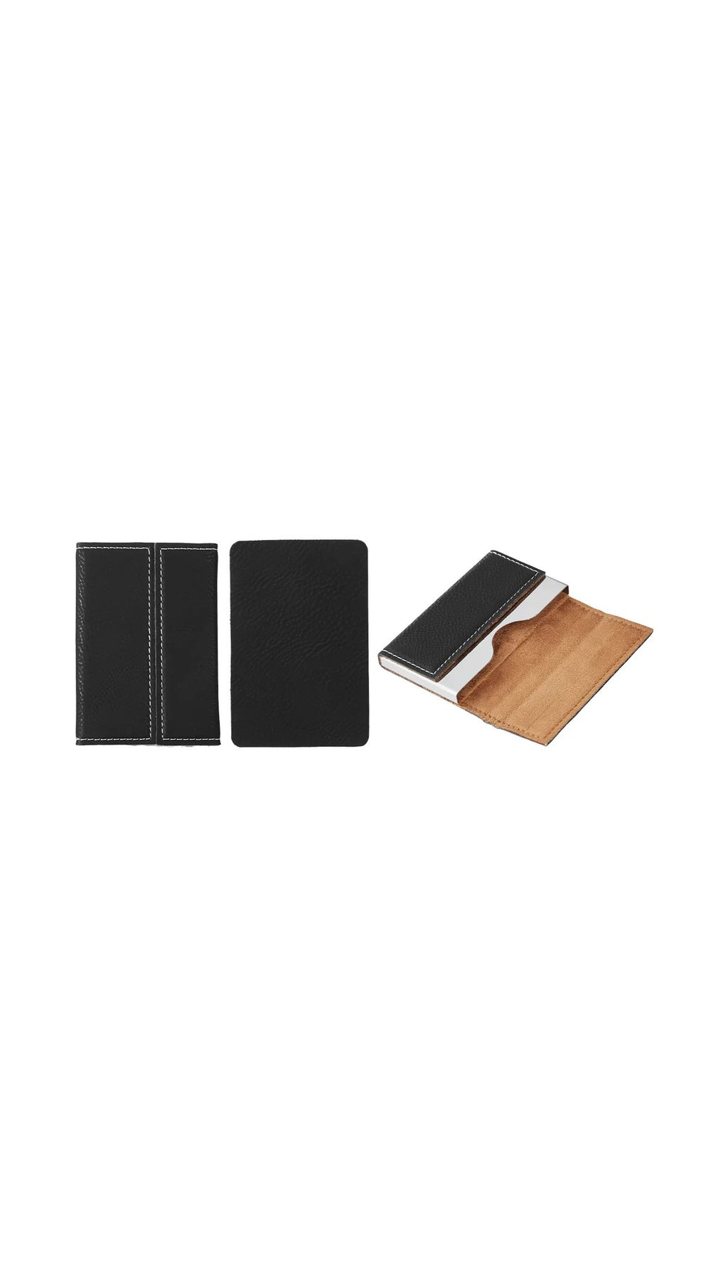 Blank faux leather business card holder views before engraving
