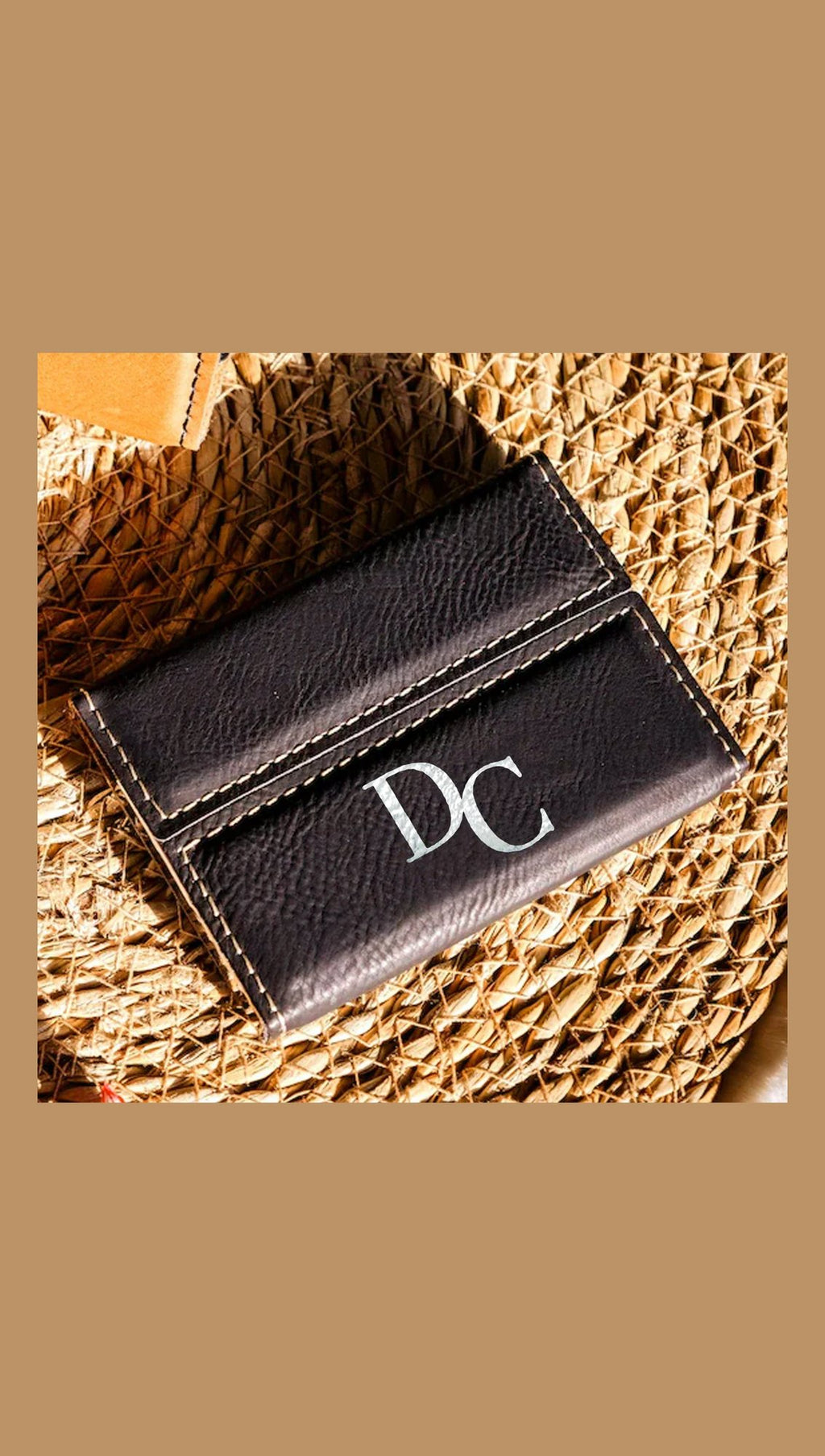 Faux leather business card holder with sample DC monogram engraving