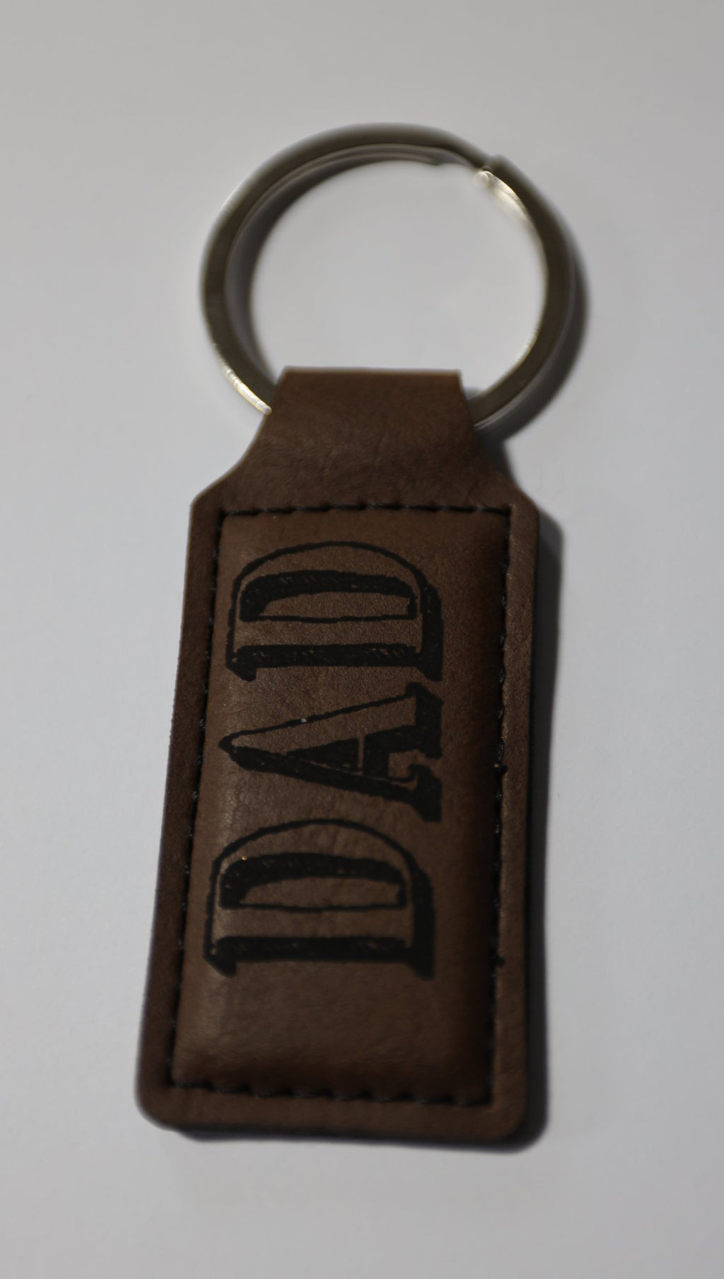 Rectangle faux leather keyring with sample engraving, alternative view