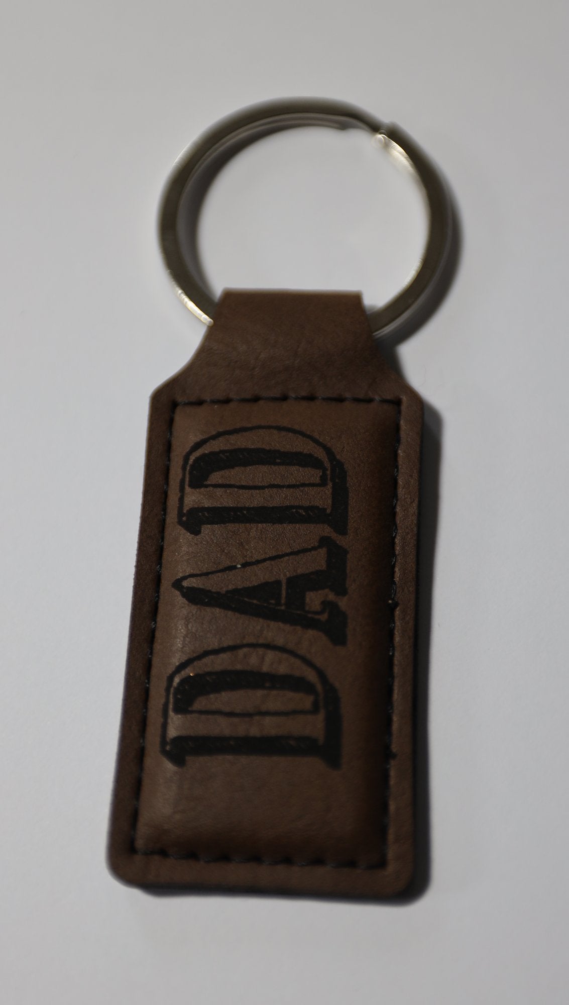 Rectangle faux leather keyring with sample engraving, alternative view