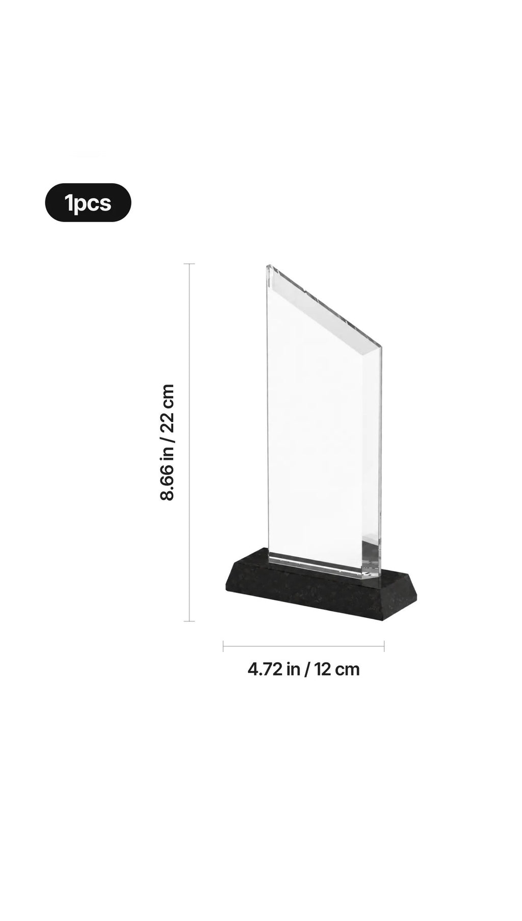Trapezoid crystal award size: 22 cm tall, 12 cm wide
