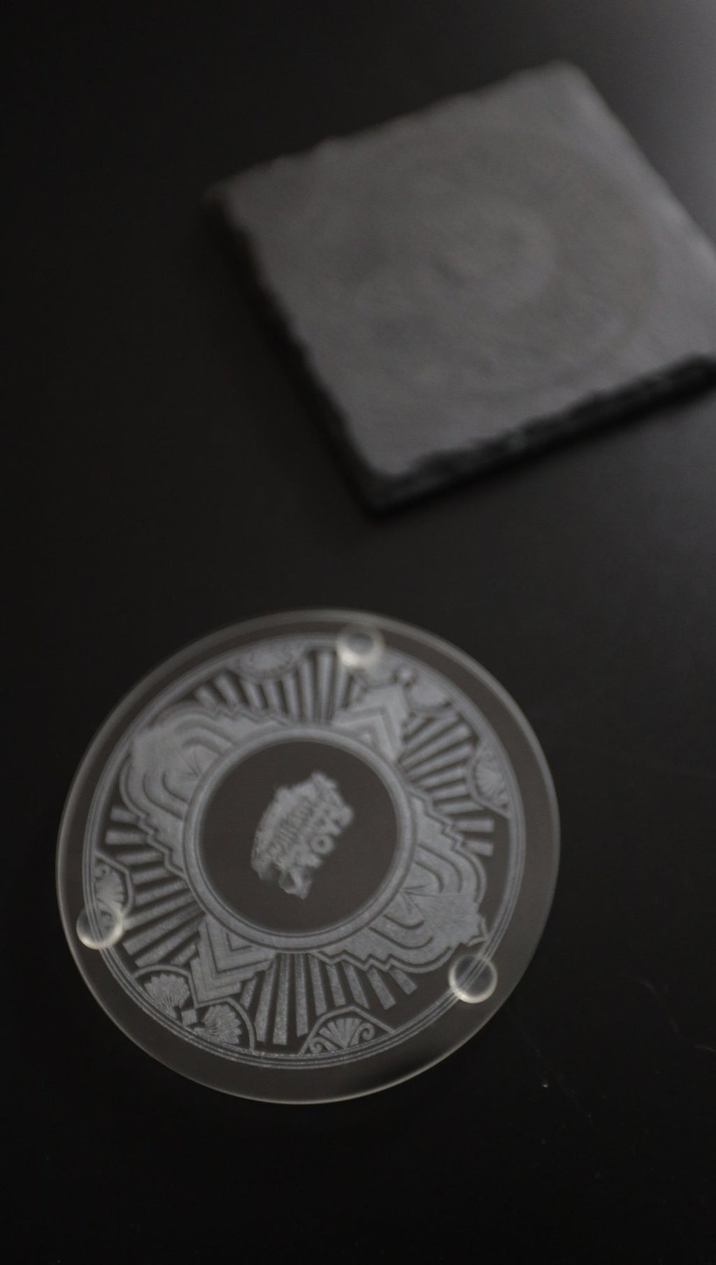 Etched glass coaster, alternative design