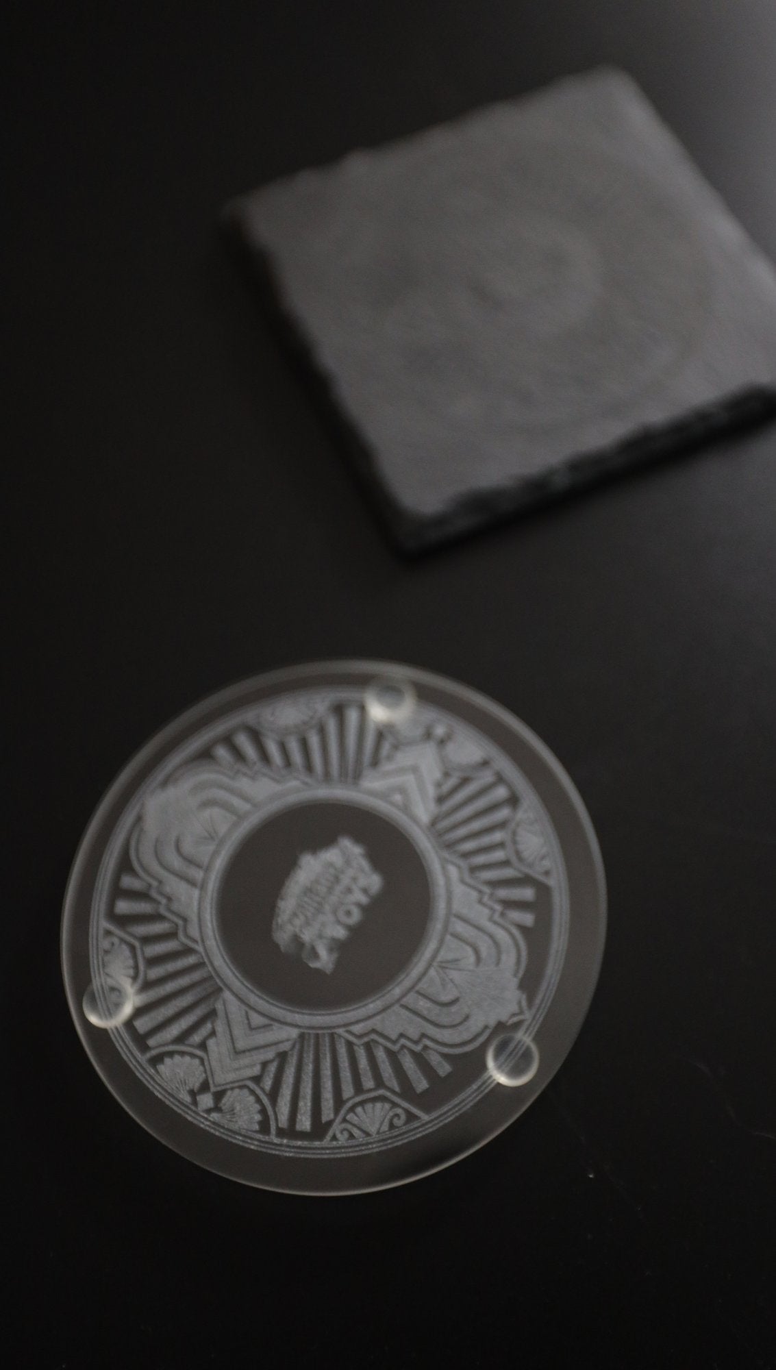 Etched glass coaster, alternative design