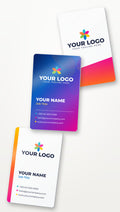 Full-colour printed white metal business cards, front and back, with YOUR LOGO sample design