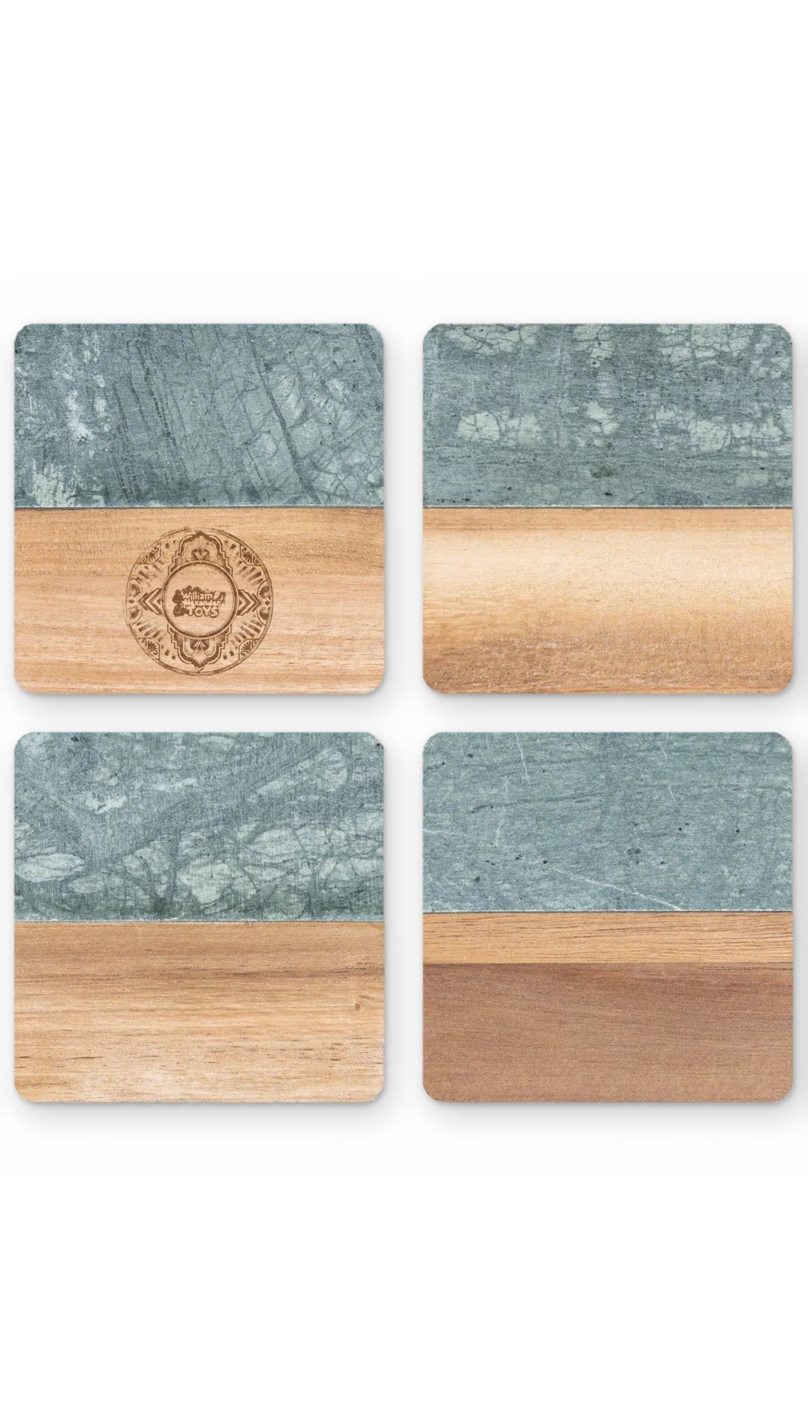 Set of 4 marble and wood coasters, one engraved