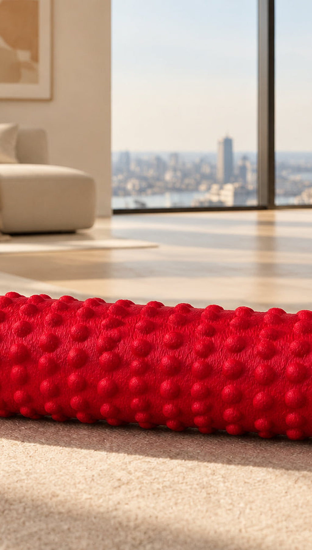 Red massage roller, shown full length
