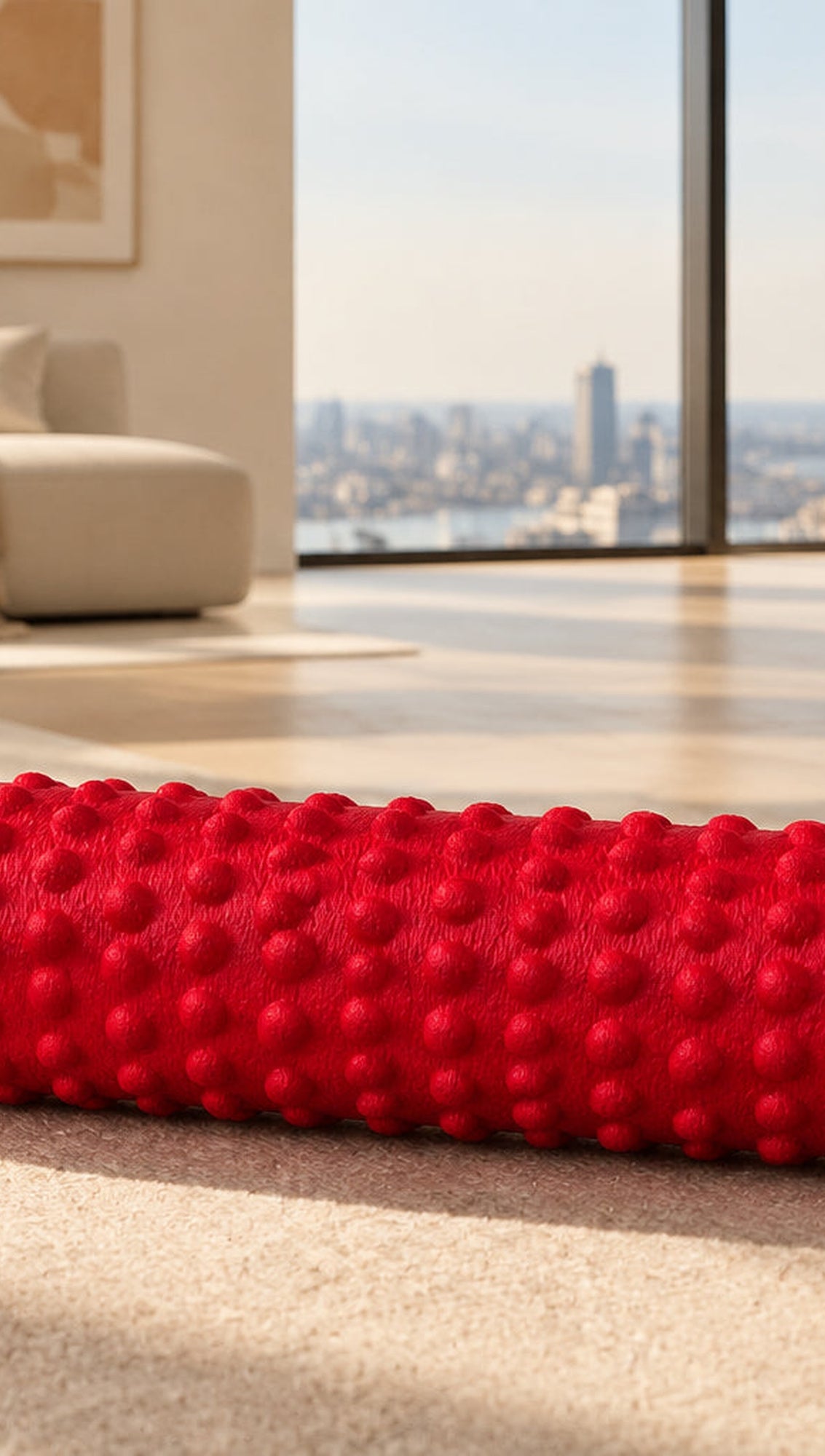 Red massage roller, shown full length