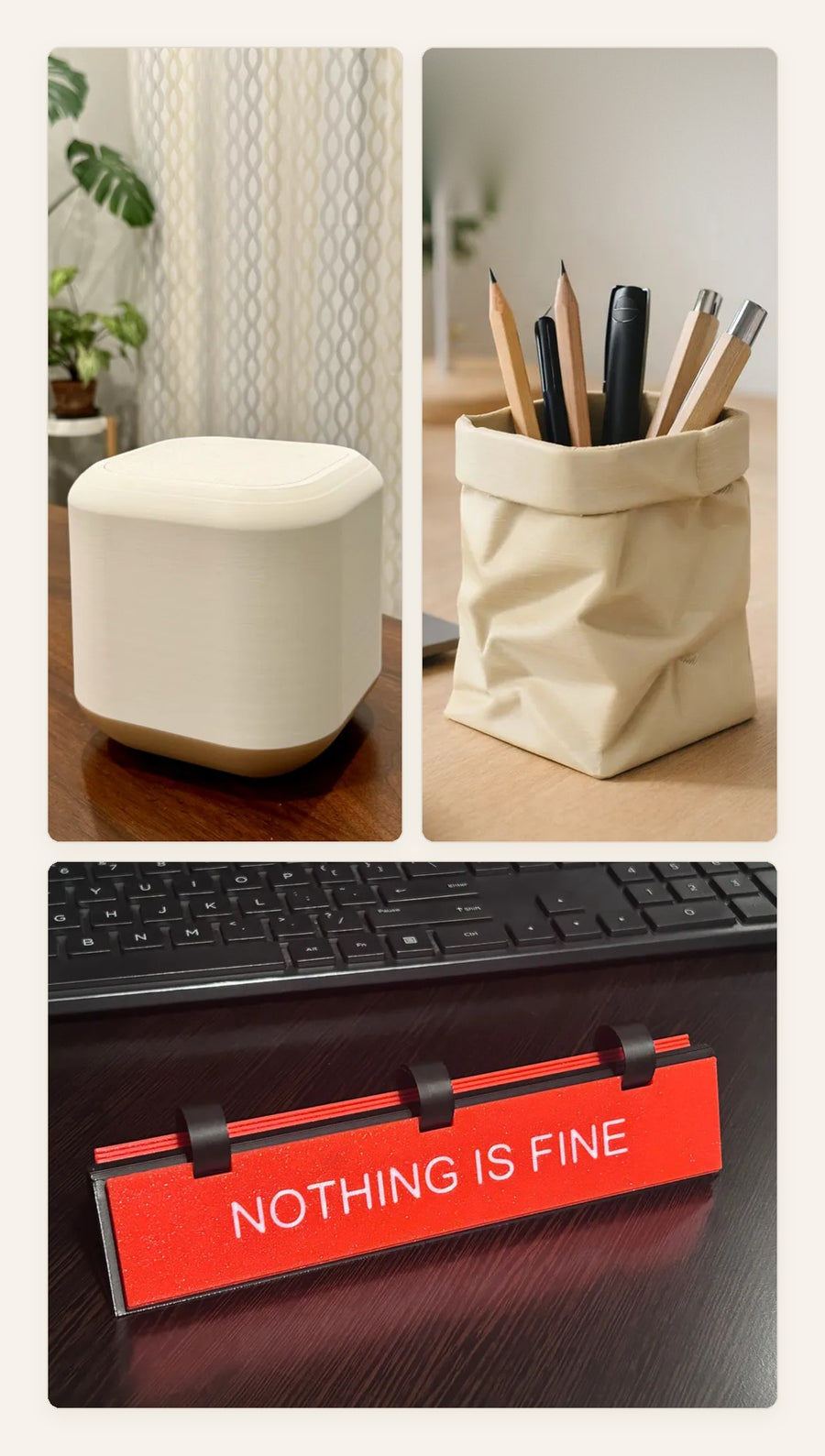 Custom 3D printed desk bin and pen pot