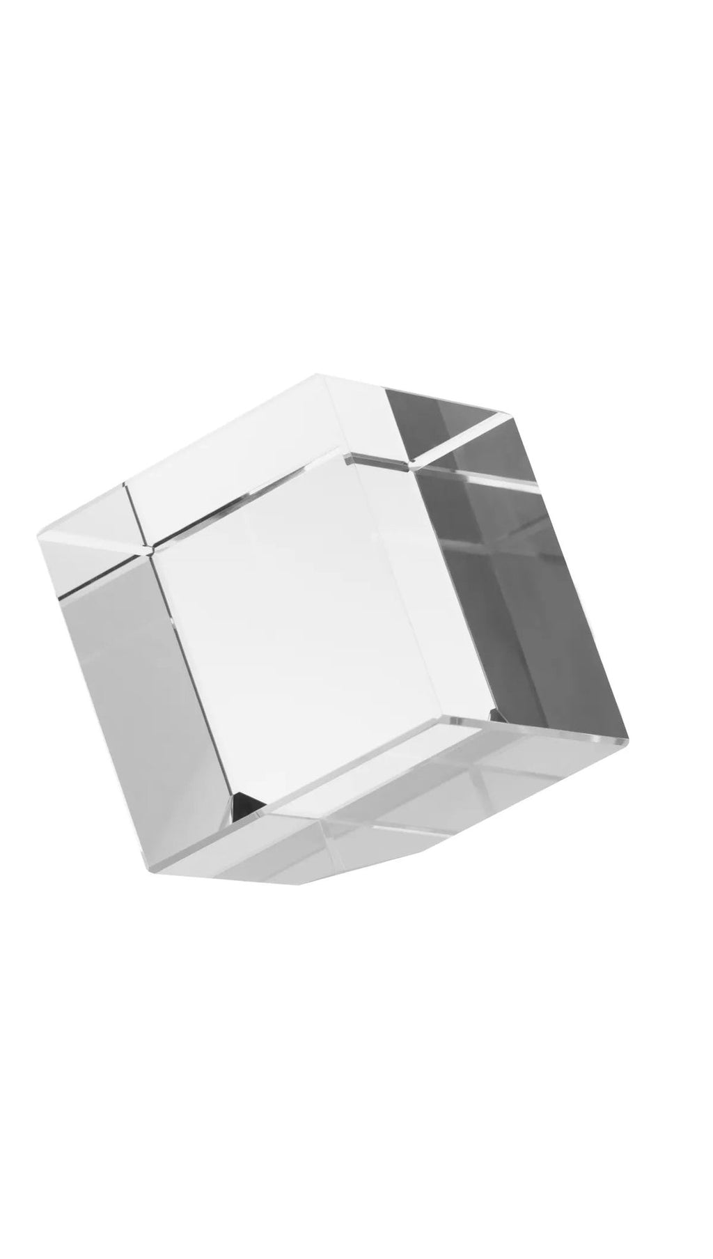 Clear chamfered crystal cube before engraving