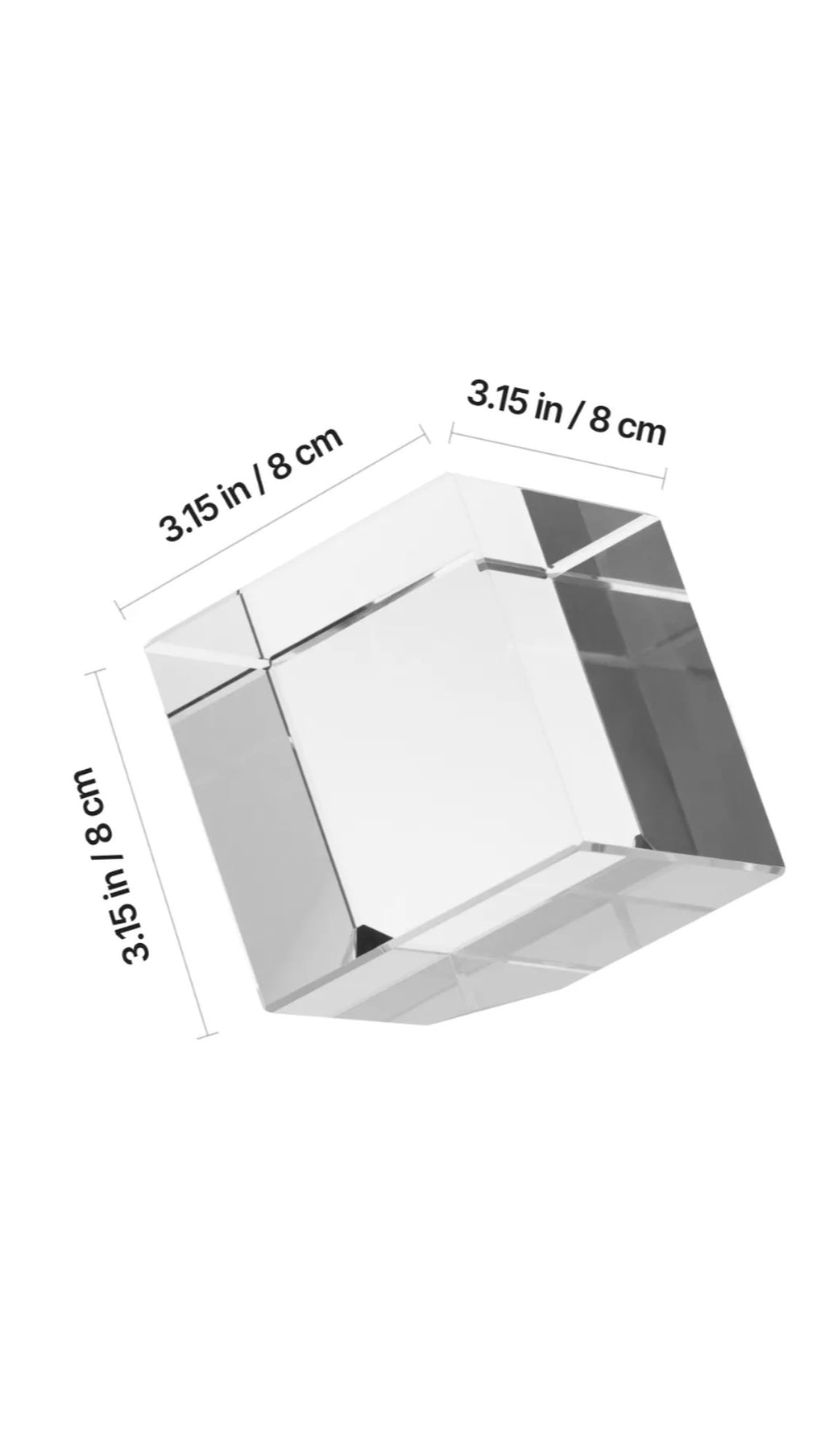 Chamfered crystal cube dimensions, 8 cm on each side