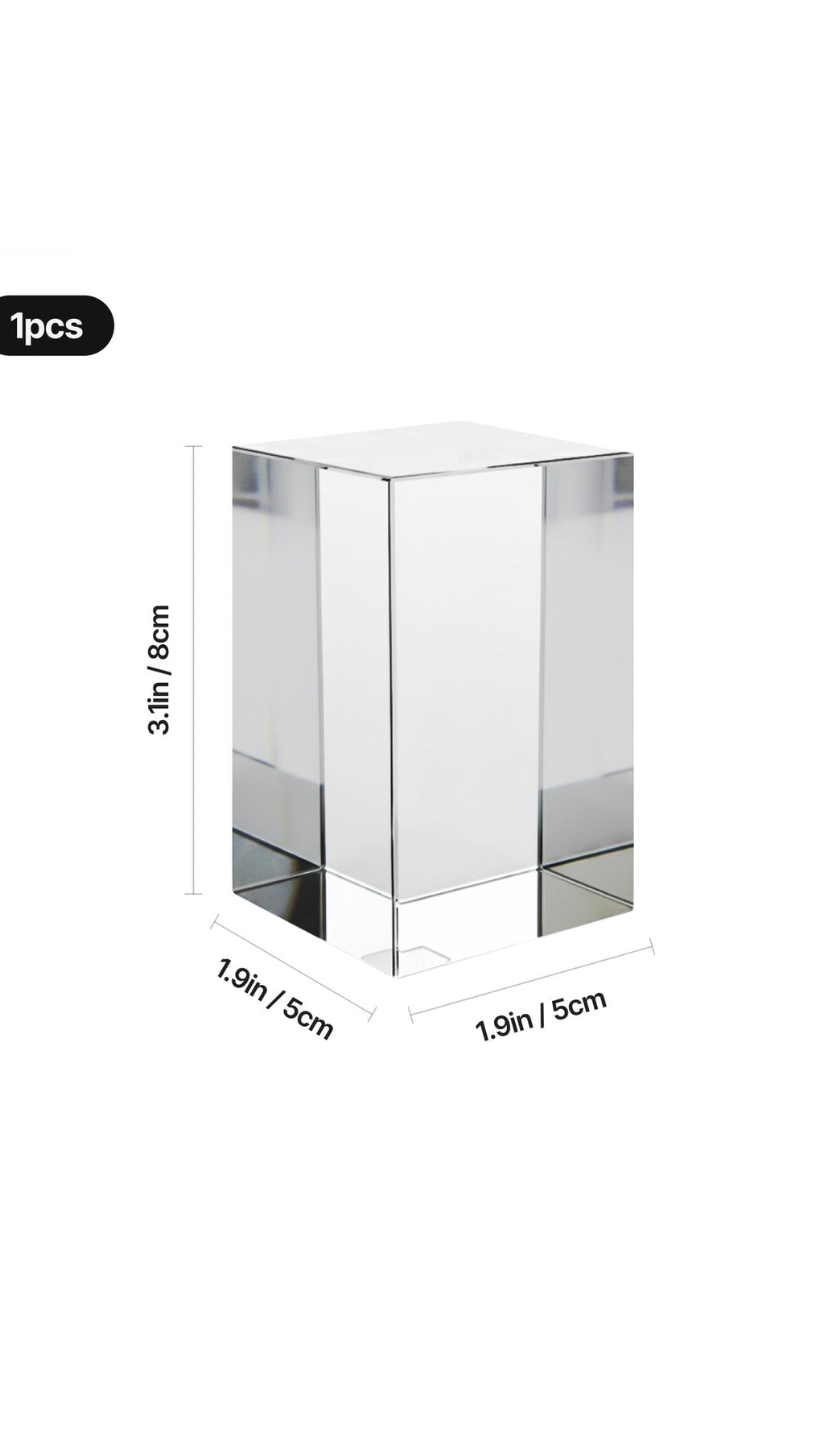 Square crystal tower size: 5 cm × 5 cm × 8 cm