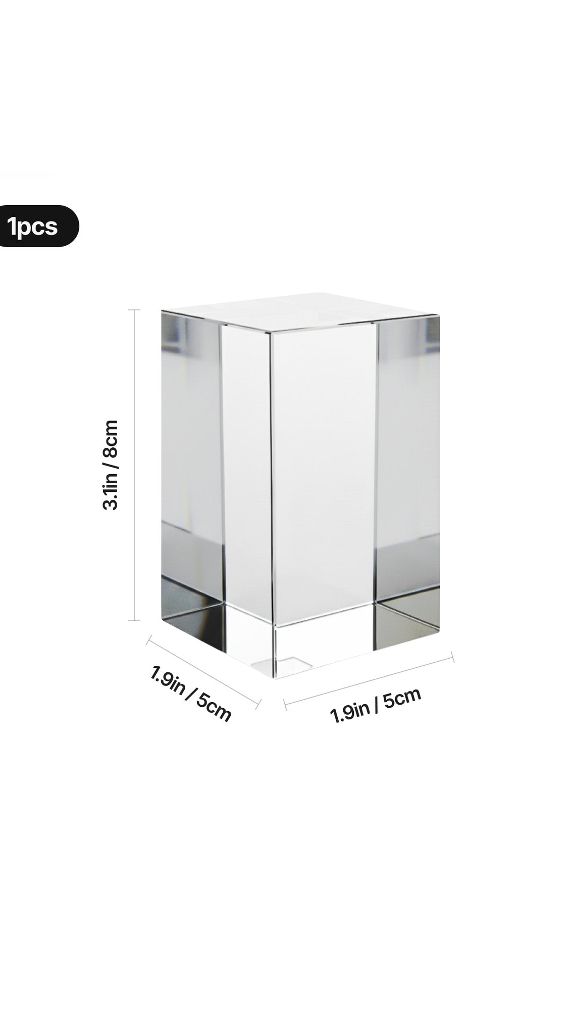 Square crystal tower size: 5 cm × 5 cm × 8 cm