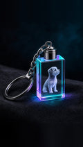 Crystal photo keyring glowing with its built-in multicolour LED